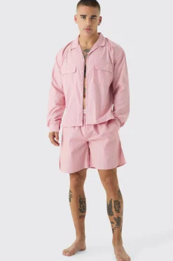 Woven Oversized Shirt & Short Lounge Set | BoohooMAN UK