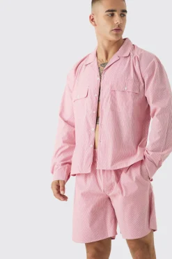 Woven Oversized Shirt & Short Lounge Set | BoohooMAN UK