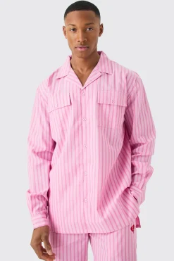 Woven Stripe Lounge Shirt | BoohooMAN UK