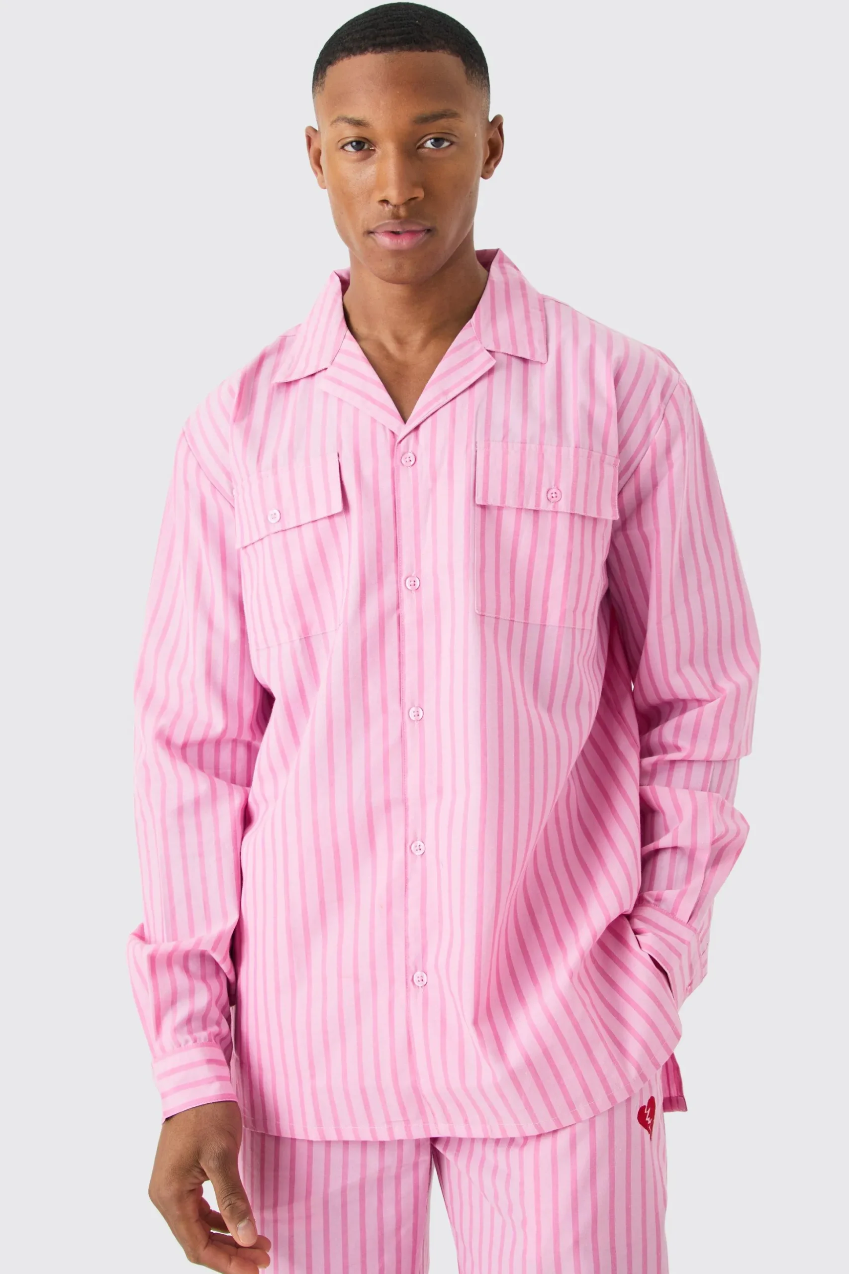 Woven Stripe Lounge Shirt | BoohooMAN UK