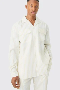 Woven Stripe Lounge Shirt | BoohooMAN UK