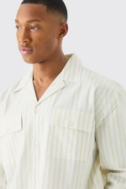 Woven Stripe Lounge Shirt | BoohooMAN UK