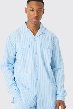 Woven Stripe Lounge Shirt | BoohooMAN UK