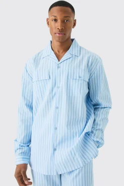 Woven Stripe Lounge Shirt | BoohooMAN UK