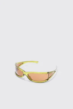 Wrap Lens Sunglasses In Green | BoohooMAN UK