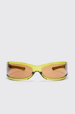 Wrap Lens Sunglasses In Green | BoohooMAN UK