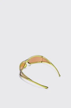 Wrap Lens Sunglasses In Green | BoohooMAN UK