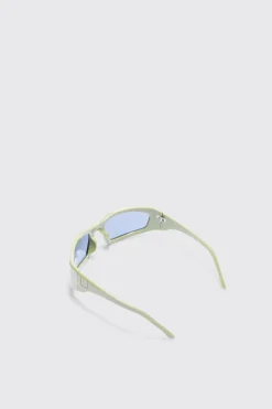 Wrap Sunglasses In Olive | BoohooMAN UK