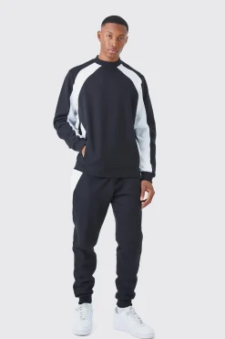 Zip Detail Colour Block Sweatshirt Tracksuit | BoohooMAN UK