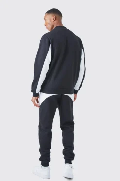 Zip Detail Colour Block Sweatshirt Tracksuit | BoohooMAN UK