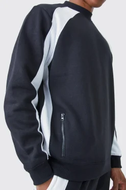 Zip Detail Colour Block Sweatshirt Tracksuit | BoohooMAN UK