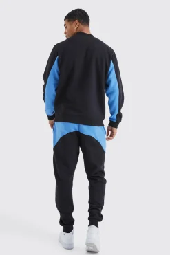 Zip Detail Colour Block Sweatshirt Tracksuit | BoohooMAN UK