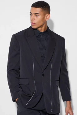 Zip Front Detail Blazer | BoohooMAN UK