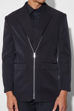 Zip Front Detail Blazer | BoohooMAN UK