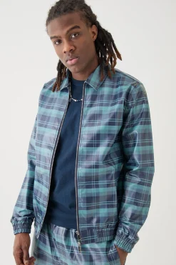 Zip Through Check Pu Harrington | BoohooMAN UK