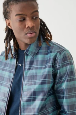 Zip Through Check Pu Harrington | BoohooMAN UK