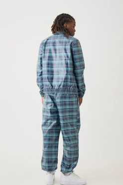 Zip Through Check Pu Harrington Set | BoohooMAN UK