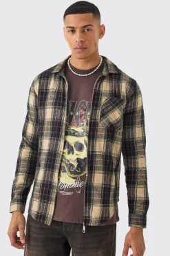 Zip Through Check Shirt | BoohooMAN UK