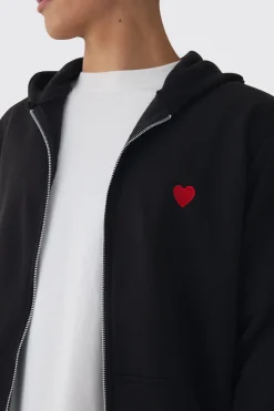 Zip Through Heart Embroidered Hoodie | BoohooMAN UK