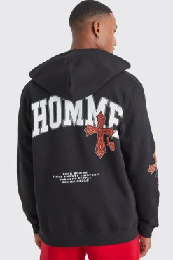 Zip Through Homme Graphic Hoodie | BoohooMAN UK