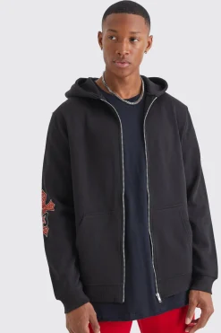 Zip Through Homme Graphic Hoodie | BoohooMAN UK