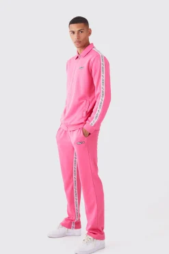 Zip Through Man Tape Tricot Tracksuit | BoohooMAN UK