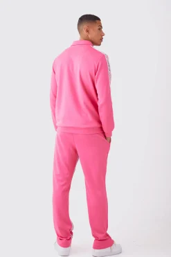 Zip Through Man Tape Tricot Tracksuit | BoohooMAN UK