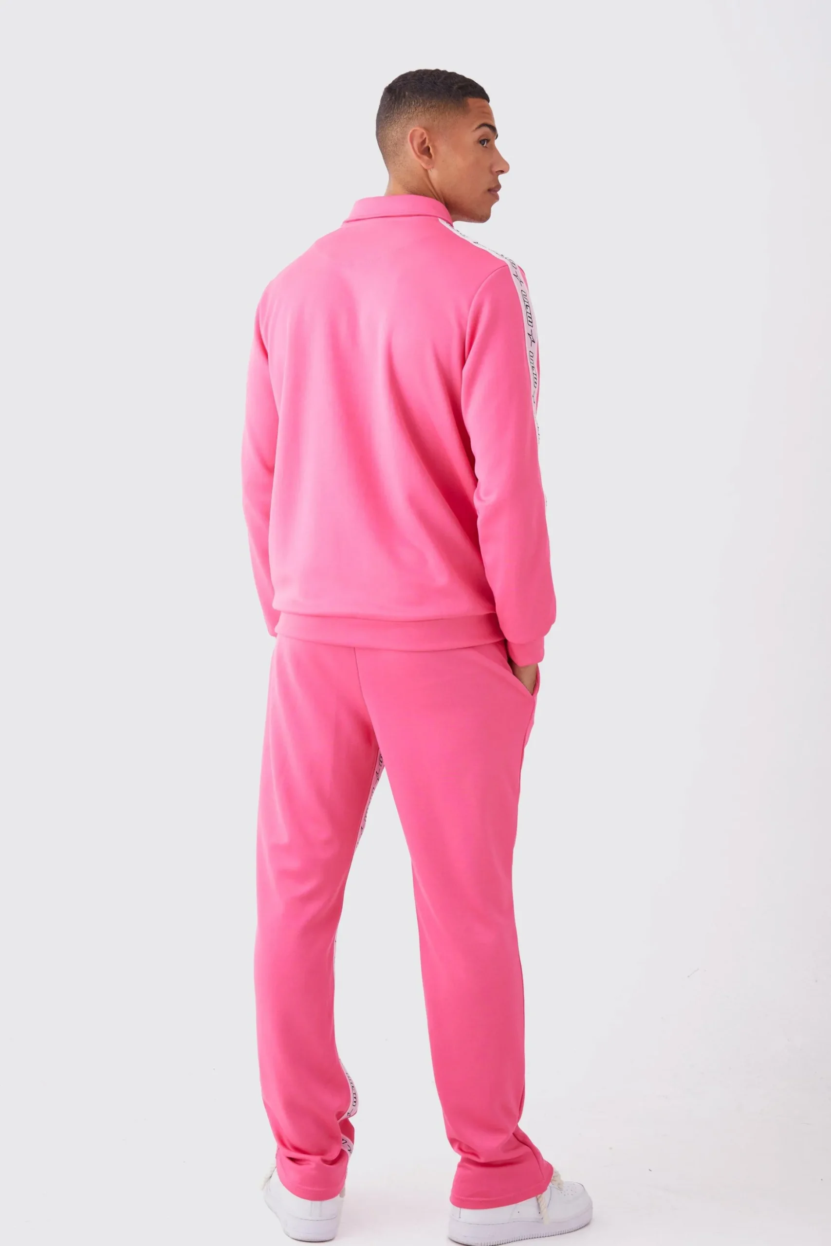 Zip Through Man Tape Tricot Tracksuit | BoohooMAN UK