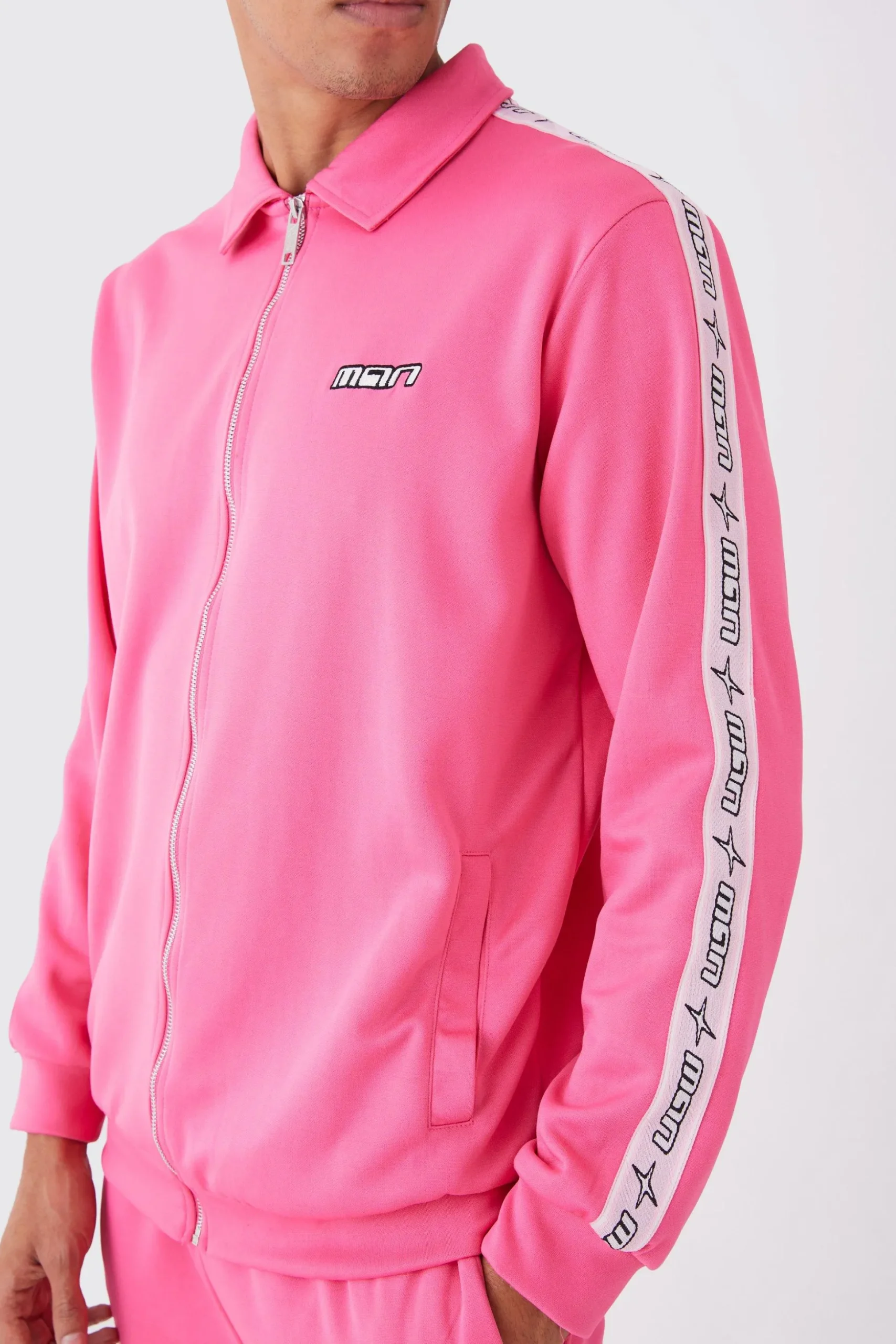 Zip Through Man Tape Tricot Tracksuit | BoohooMAN UK