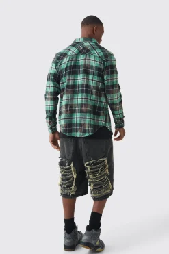 Zip Through Washed Checked Shirt | BoohooMAN UK
