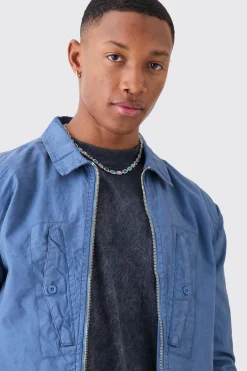 Zip Through Washed Long Sleeve Twill Shirt | BoohooMAN UK